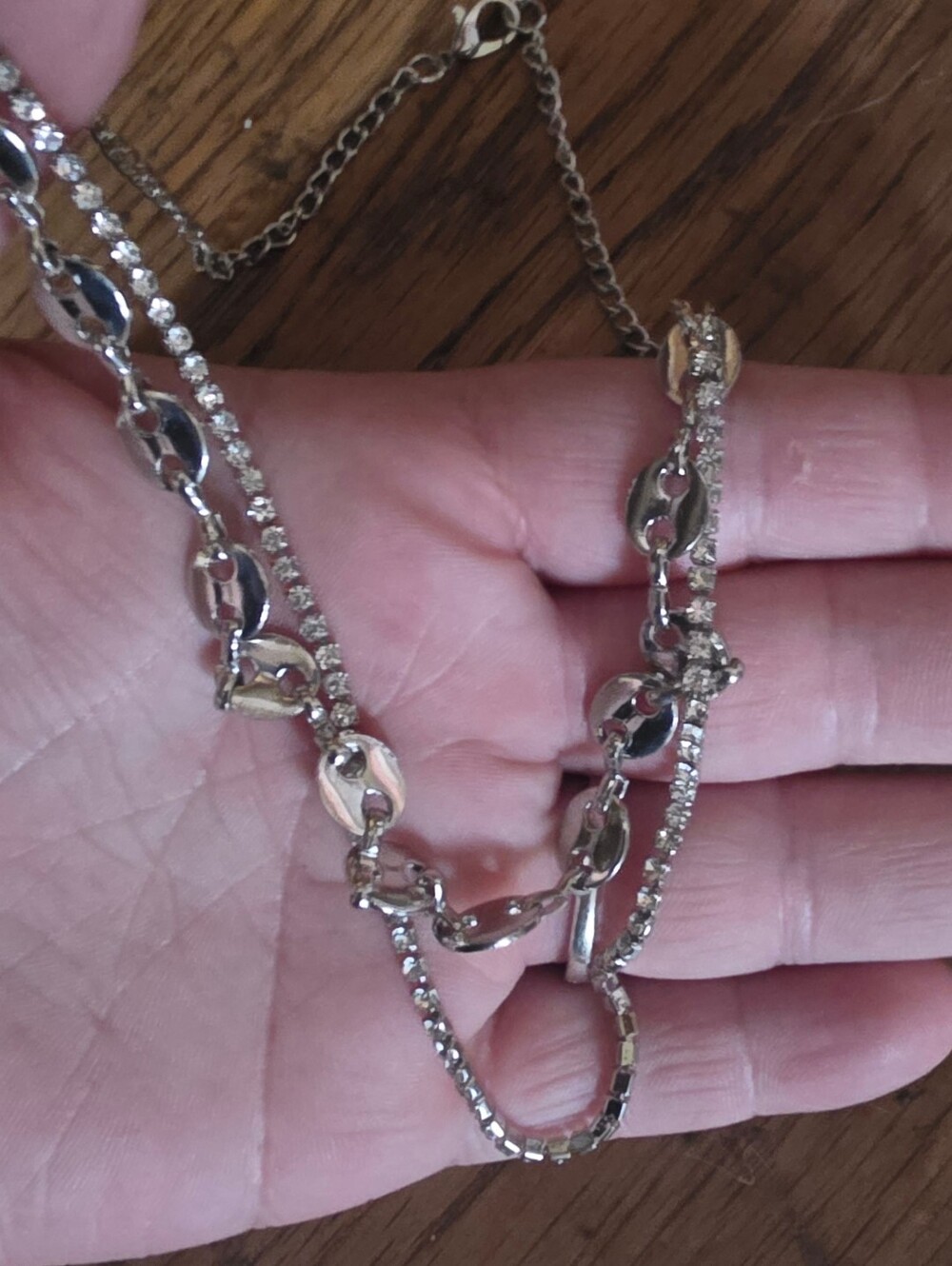 Silver Layered Rhinestone Chain Necklace BNIB - Picture 8 of 9